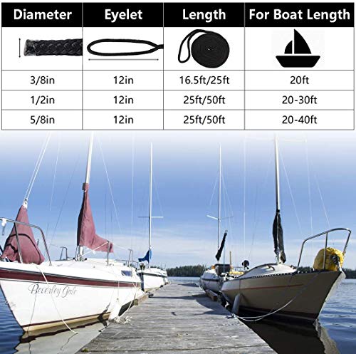 Double Braided Nylon Dock Lines, Premium Mooring Line Anchor Rope for Boats (L: 16.5 Ft/ 25 Ft/ 50Ft, D: 3/8", 1/2", 5/8" - Image 3