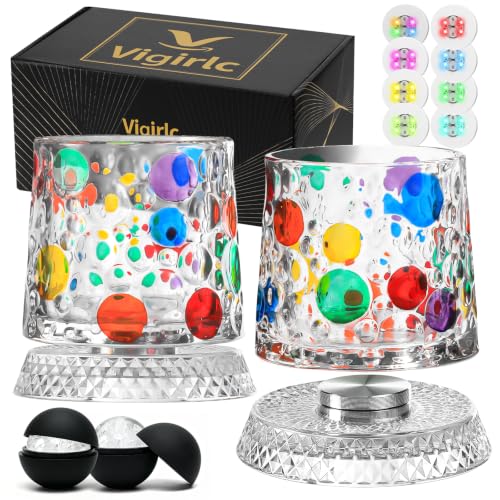 Vigirlc Hand-Painted Spinning Whiskey Glasses Set of 2 with Iceball Molds - image 1