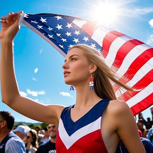【6 Pairs】 4th of July Accessories for Women American Flag Earrings USA Drop Earrings Fourth 4th of July Outfits for Women Patriotic earring Party Favors Red White Blue Decorations2
