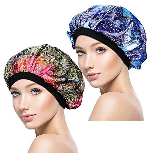 2 Pieces Soft Sleep Cap – Night Satin Bonnet with Wide Premium Elastic Band for Women