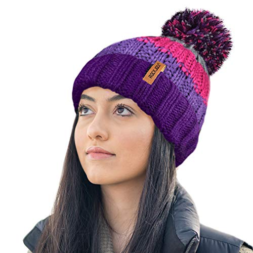 Rockjock R80 Gorro Unisex para Mujer con Aislamiento térmico a Rayas Gorro Bobble con Forro de Felpa acogedora Cover