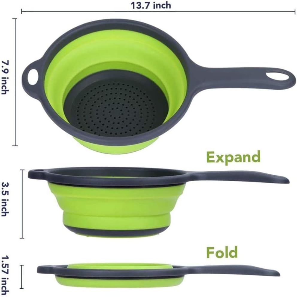 Vctitil Foldable Space-Saving Silicone Colander Strainer Colander Dish Drainer Draining Basket with Handle Kitchen Tools(red)