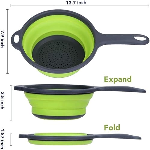 Miniatura 2 de Vctitil Colador de silicona plegable que ahorra espacio Colador Escurridor de platos Cesta de drenaje con mango Herramientas de cocina (rojo)