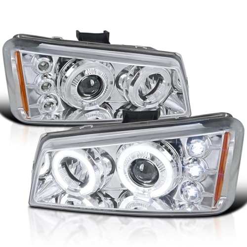 Spec-D Tuning Chrome Projector Headlights Compatible with 2003-2007 Chevy Silverado, 2002-2006 Chevy Avalanche Without Body Cladding, Left + Right Pair Headlamps Assembly