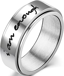 8mm Stainless Steel Inspirational Mantra Encouragement Rotating Spinner Anxiety Relief Ring
