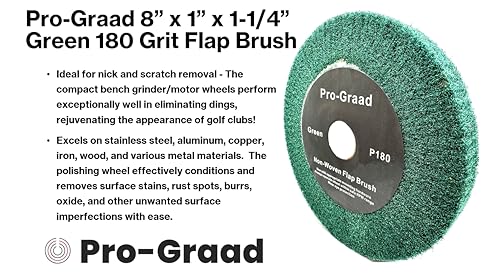 Image of 8 inch x 1 inch Green 180 Grit Non-Woven Bench Grinder Polishing Burnishing Satin Finishing Flap Brush Wheel for Aluminum Copper Metal Golf Club Refurbishing, Compatible for 1 /2 inch, 5 /8 inch, 3 /4 inch Arbor