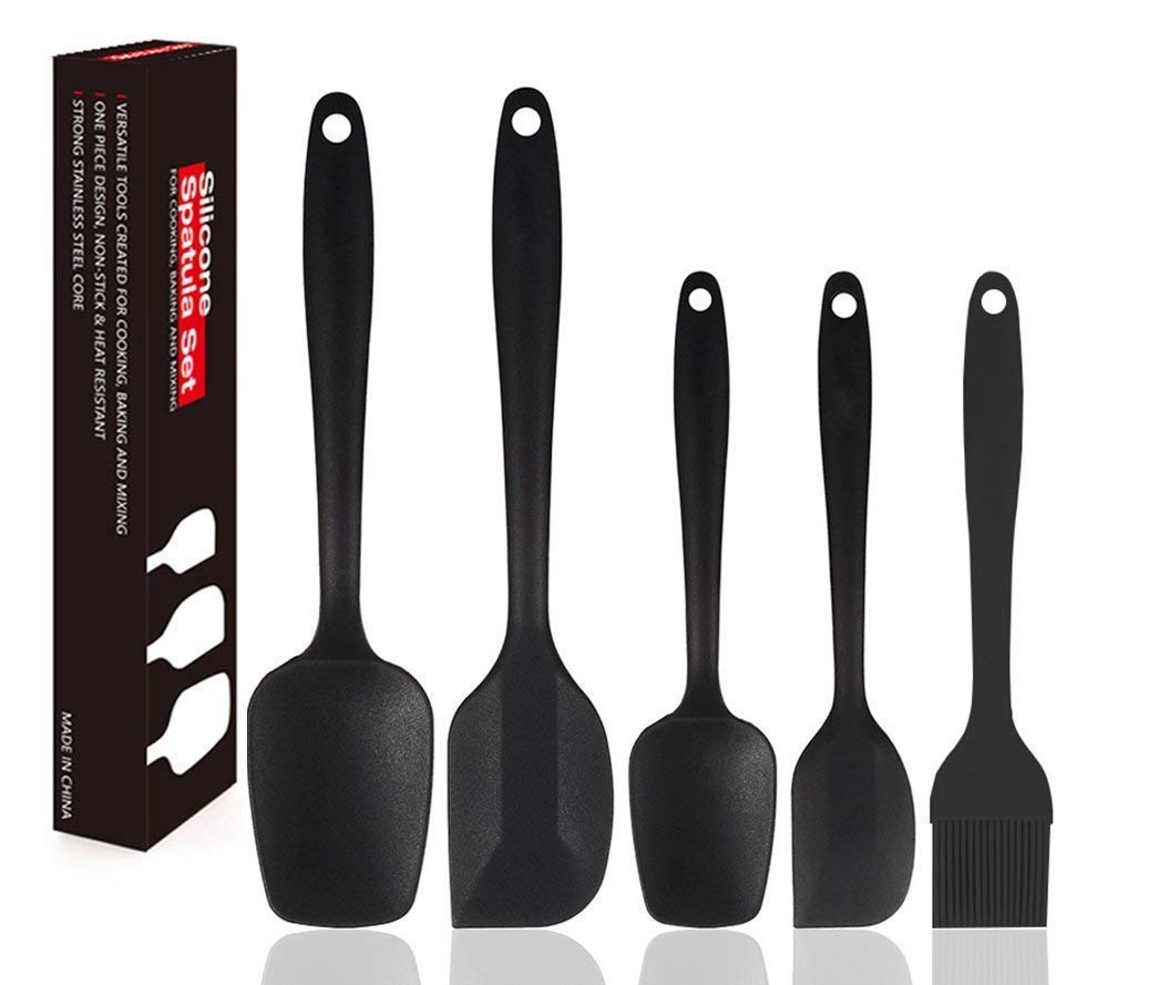 Ramkuwar with device of R Silicone Spatulas Set 5 Piece 446ºF Heat-Resistant Rubber Baking Spatulas Spoons Brush Nonstick Heat Resistant Kitchen Utensil Black