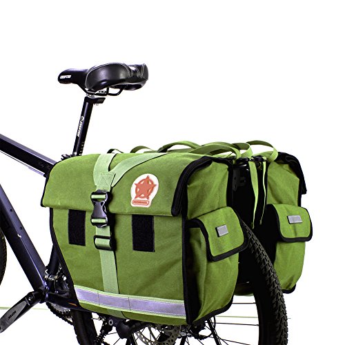 FiveFire Fahrrad Gepäckträgertasche Doppeltasche 45L Fahrradtasche Packtasche mit Reflektorstreifen und Regenhülle,37 x 20 x 32 cm,Militärgrün