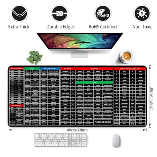 Image of Anti-Slip Keyboard Pad with Office Shortcut Keys | XL Extended Mouse Pad Desk Mat 80x30 cm | Excel Cheat Sheet Keyboard Mat | Rubber Base Gaming & Office Desk Mat