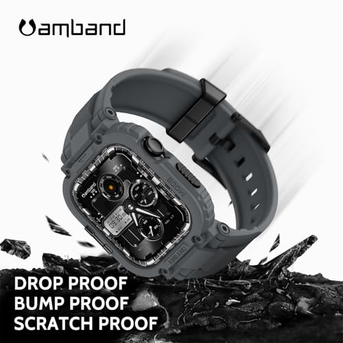 Image of amBand Compatible with Apple Watch Series 11 /10 42mm Bands Case for Men Women, M1 Sport Rugged Heavy Duty Protective Cover Tactical Strap Military Protector Bumper for iWatch Accessories - Gray