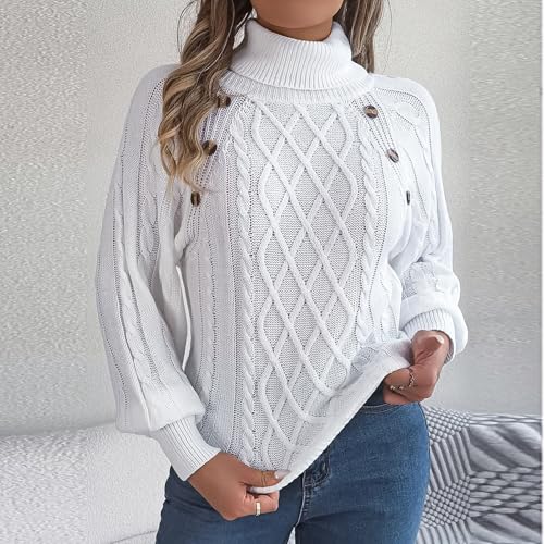 Turtleneck Sweater Pullover Cable Knit Long Sleeve Chunky Warm Top Button Stretch Casual Lightweight Fall Clothes2