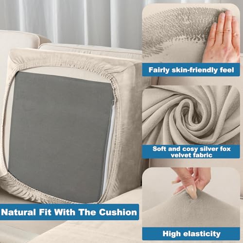 Image of Stretch Silver Fox Velvet Couch Cushion Cover - Soft and Comfortable Fuzzy Slipcover for Chair, Sofa, or Seat Cushion(1 PC for Seat Cushion or Backrest,Taupe)