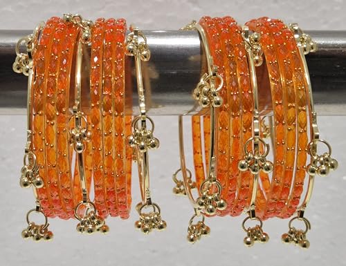 Image of kashmiri ghangharoo glass bangle Set For Women And Girls | Light Weight Bangles | Traditional Transparent Fancy Glass Chudi Set for Wedding, Party (18 Bangles)