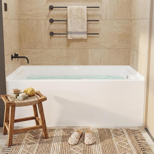 60'x30' Alcove Soaking Tub, Lightweight Acrylic Fiberglass Apron-Front Bathtub with High-Gloss Scratch-Resistant Finish, Easy-Clean Surface for Small Space Bathroom, Right-Handed Drain & Over