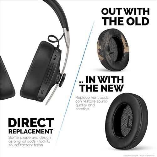 Image of Replacement Earpads for Sennheiser Momentum 3 Wireless Headphones. Soft PU Leather, Memory Foam for Extra Comfort, Easy Installation Cushion Ear Pads, by Brainwavz (Black)
