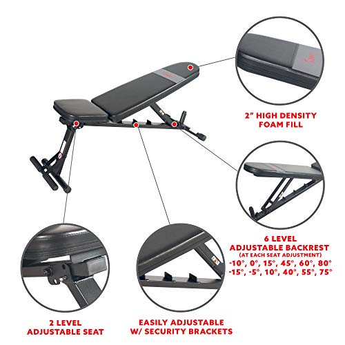 Image of Sunny Health & Fitness Adjustable Weight Bench for Home Gym Strength Training, Incline /Decline, Multi-Position, High Weight Capacity