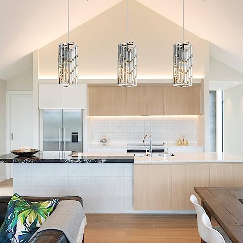 Image of Chrome Pendant Lighting Modern Pendant Light, Mini Crystal Chandeliers,Adjustable Pendant Light Fixture for Kitchen Island Dinning Room Bedroom (2 Pack)