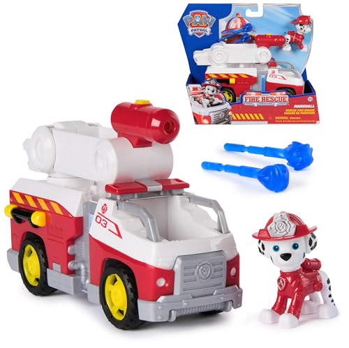 PAW PATROL – Fire Rescue Marshalls Feuerwehr-Fahrzeug mit Löschspritze und Marshall Hundefigur, Spielzeug für Kinder ab 3 Jahren