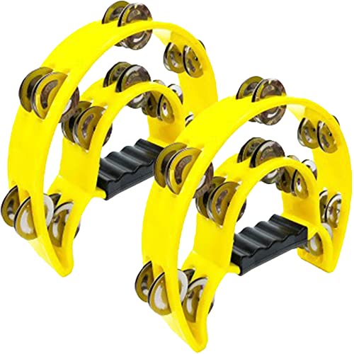 SHINENISM タンバリン 演奏 楽器 パーカッション カラオケ 盛り上げ 半円型 2個 セット (イエロー)