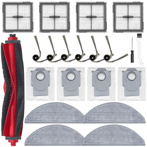 Image of 21 Pack Replacement Accessories Kit for Roborock Q10 S5+, Q10 X5+ Vacuum Cleaner, 1 Main Brush, 6 Side Brushes, 4 HEPA Filters, 4 Dust Bags, 4 Mop Pads