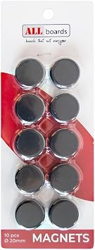 ALLboards Magnets set of 10, Round Black 20mm, for Magnetic Whiteboards