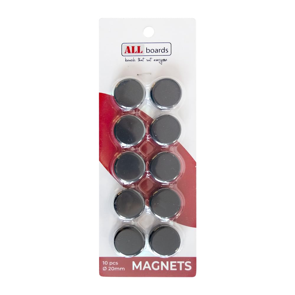 ALLboards Magnets set of 10, Round Black 20mm, for Magnetic Whiteboards