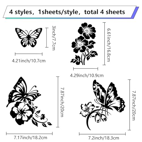 Image of GORGECRAFT 4 Styles 4Pcs Butterfly Car Sticker Black Hibiscus Flower Hawaiian Reflective Car Bumper Decals Waterproof PET Automotive Exterior Decor Stickers for SUV Truck Motorcycle Doors Walls Laptop