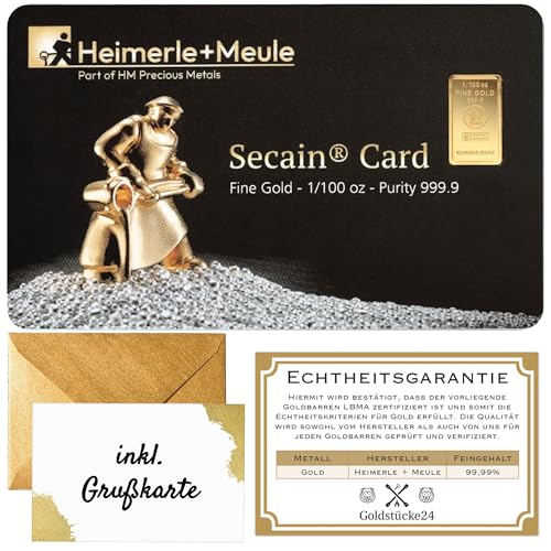 Geschenk aus Gold Goldbarren - Heimerle+Meule - Secain Card - inkl. Geschenkverpackung Grußkarte und Echtheitsgarantie (0 31g Gold)