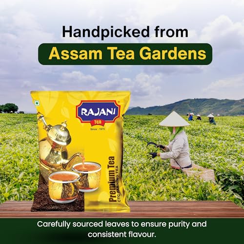 Image of RAJANI Premium Fanning Tea Powder (1Kg), Pure Assam CTC Process Kadak Chai Patti | Rich Flavoured Premium Black Tea Powder with Strong & Refreshing Aroma
