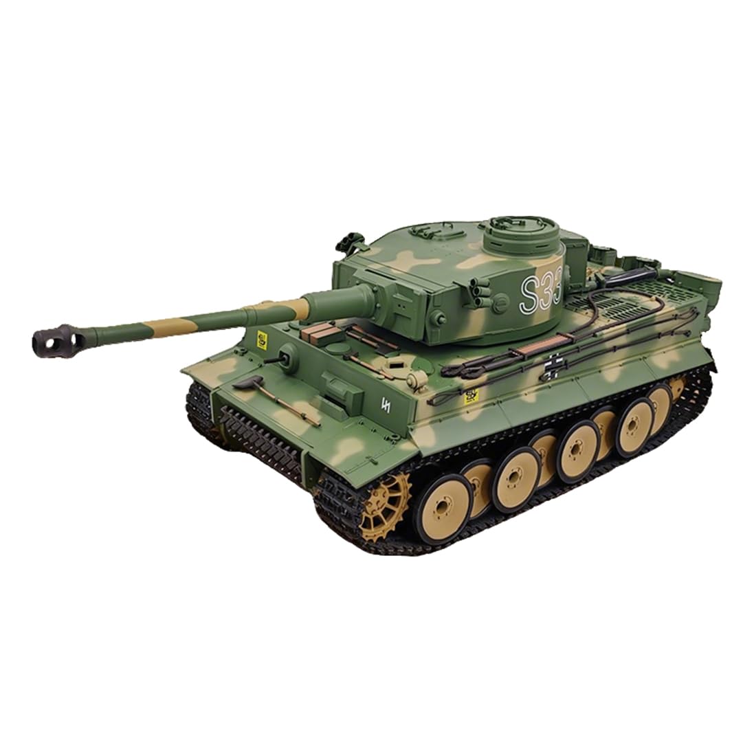 MetaHrystynx 1/16 RC Military Tank, 2.4G German Tiger L RC Heavy-Duty Tank with 7.0 Control Board, Simulated Sound, Smoke & Lights, In-Place Rotation, Pellet launching, Gift for Adults (RTR)