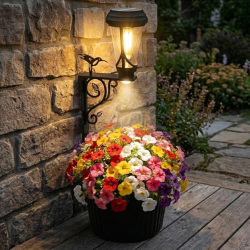 19.29 H Solar Lights Planter Dual-Sided 3000K Warm White Lighting 2 in1 (Wall/Stand) Flower Pots Auto on/Off IP65 Solar Post Light with Planter Waterproof for Yard Patio Porch Pathway Decor