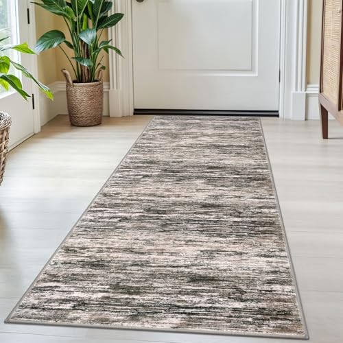 2x5 Brown Green Black White Modern Abstract Runner Rug for Hallways, Super Soft Hallway Decor Kitchen Rugs with Non-Slip, Non-Shedding Washable Rug for Hallways Entryway Bedroom Indoor