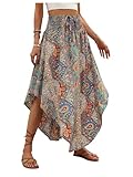 Verdusa Women's Boho Western Floral Print Long Skirts 80s Flowy Elastic Waist Vacation Maxi Skirt Multicolor