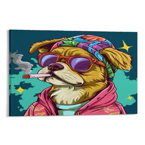 Décoration murale chien hip-hop grande toile abstraite 60x90 cm