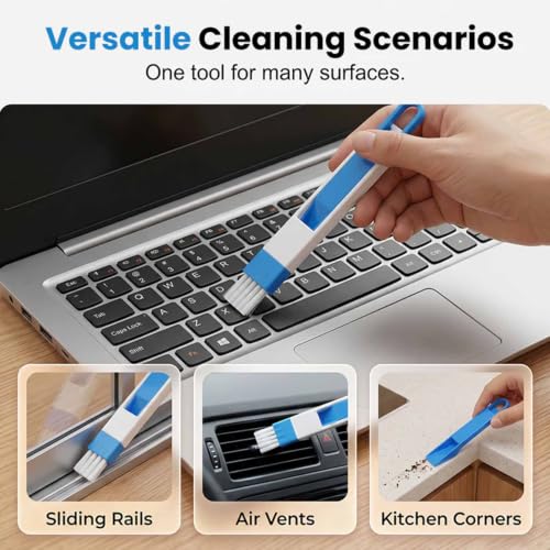 Image of 2-in-1 Window Groove Cleaning Brush, Crevice Cleaning Brush，Black+Blue | Detachable Hard Bristle Crevice Cleaning Brush with Dustpan, Window Track Cleaning Tools for Home, Bathroom, Ktichen, Corners