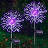 Solar Garden Lights Outdoor, 2 Pack 120 LED Twinkling Firework Lights Decorative with 2 Modes, Outdoor Waterproof Solar Starburst Light for Outside Yard Pathway Garden Decor, Purple
