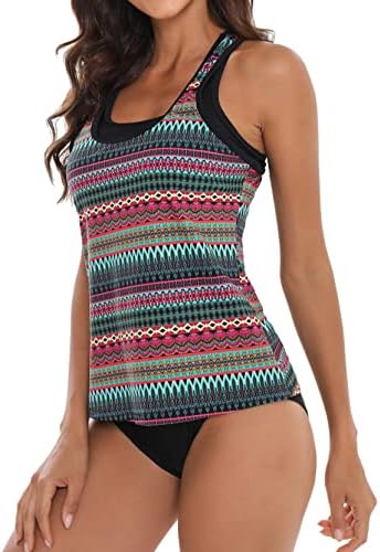 3. Bild von Laorchid Damen Tankini Zweiteiler Push Up Zweiteiliger Badeanzug gepolstert bademode high Waist Badeanzug Bikini Sportlich 36