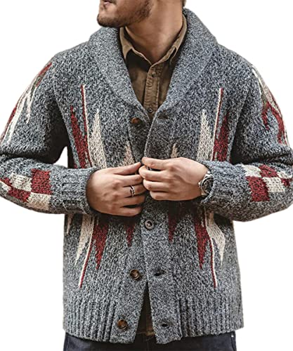 Mens Cable Knit Cardigan Stretch Lapel Thickened Long Sleeve Jacquard Vintage Cardigans