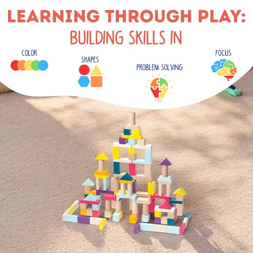 Image of CUBIKA 100 Piece Wooden Blocks Construction Kit- Montessori-Inspired Stacking Toy for Toddlers and Kids- Durable Wooden Blocks for Creativity, Fine Motor Skills, and Early Learning