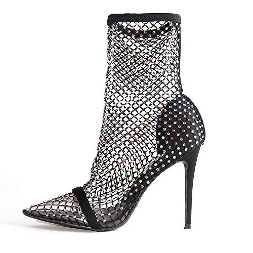 Cape Robbin Florence Stiletto High Heels for Women, Rhinestone Sparkle Fishnets