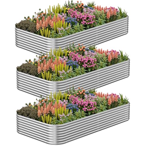 OZMSHF 3 Pack Raised Beds for Gardening, Corrugated Galvanized Steel Raised Garden Bed, Outdoor Metal Above Ground Garden Bed for Vegetables and Flowers-3x2FT