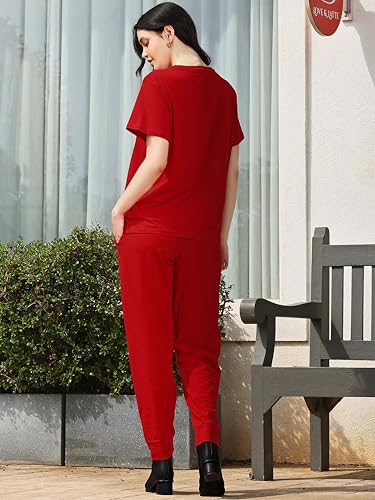 Image of ZEYO Night Suit for Womens Typography Printed Cotton Night Dress of Top and Joggers