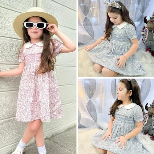 Curipeer Little Girls Summer Dress Floral Short Sleeve Cotton Casual Outfit Dress 12M-8Y4
