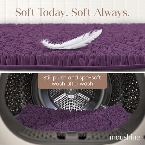 Image of MAYSHINE Plush Shaggy Chenille Bath Mat | Extra Soft, Super Absorbent, Non-Slip Bathroom Rug | Fluffy Microfiber, Area Rug Sets for Bathroom Floor, Kitchen, Living Room | 59 inchx31 inch | Plum