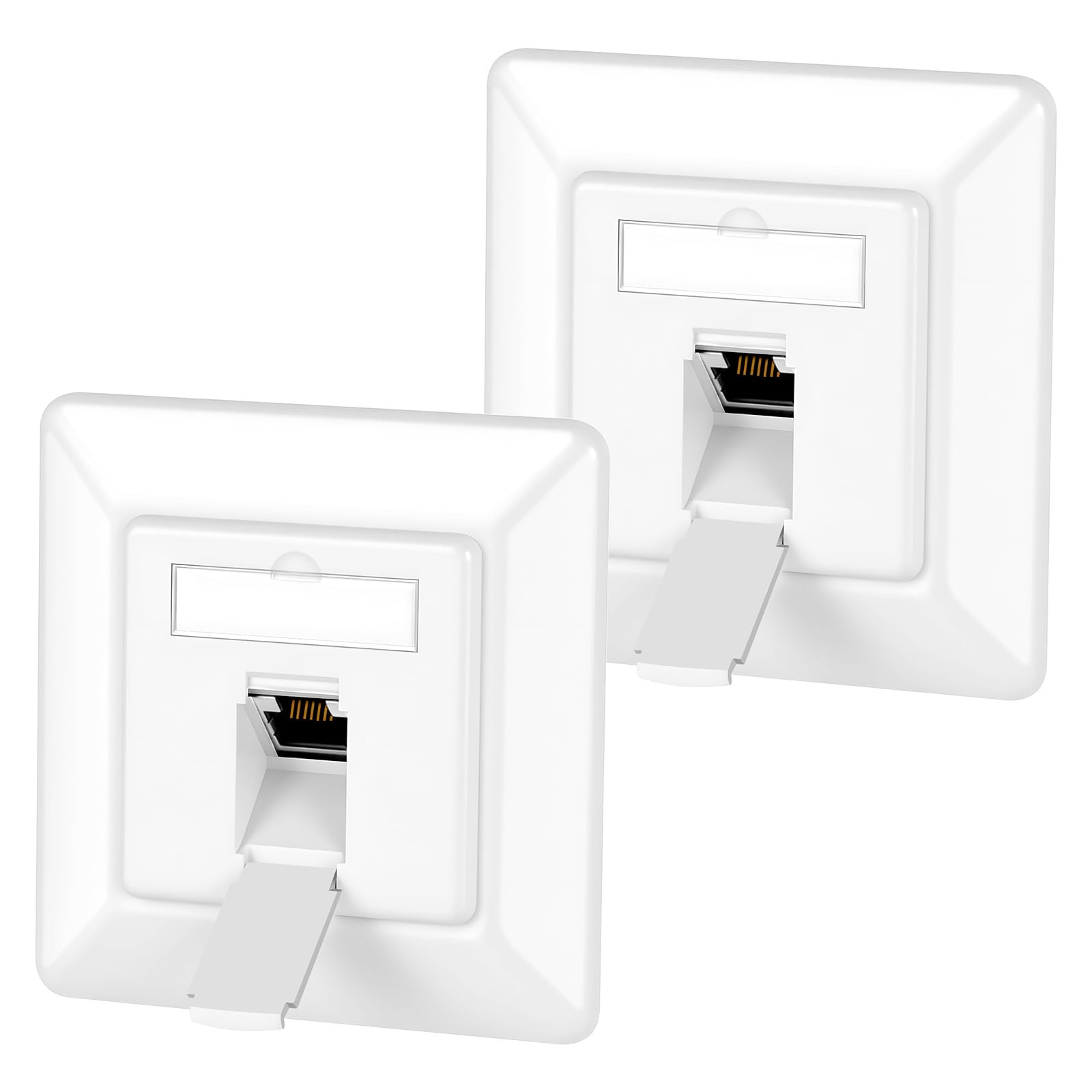 OFFCUP 2x CAT6A Universal Network Socket, 1 Port LAN Socket, STP Fully Shielded RJ45 Module, 10 Gigabit Ethernet Network, Keystone Socket, Surface-Mounted, White