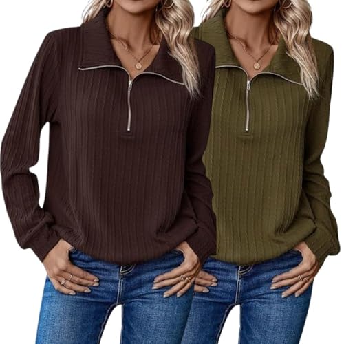 Image of Leriya Fashion Women's Casual Long Sleeve T-Shirt - Half Zip Textured Summer Tee, Lightweight Breathable Basic Top for Daily, Work & Travel,Street Style