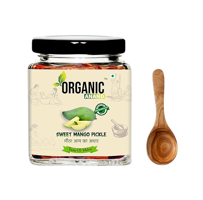 Image of Organic Anand Pure & Natural Less Sweet Mango Pickle (Mitha Aam ka achar) Jaggery Mango Pickle, Homemade Achar, No Artificial Preservatives & Colors (250Gm)