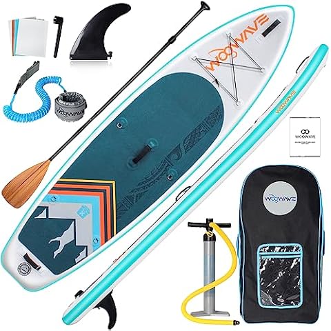 WOOWAVE Inflatable Stand Up Paddle Board 10'2"X32"X6" Wide Stance Non-Slip Deck, Premium SUP Accessories Including Hand Pump, Adjustable Paddle, Backpack, Surf Control Paddleboard for Youth and Adult Cover