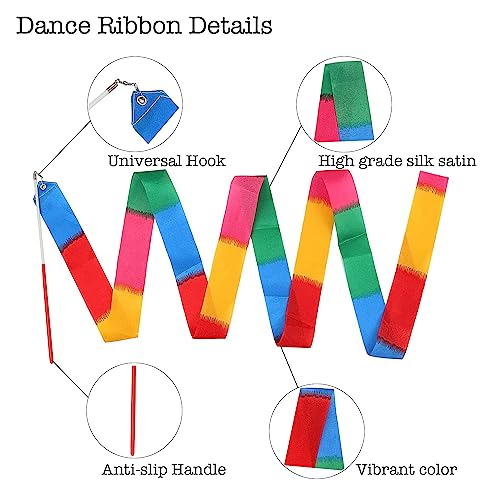 ORZIZRO 20Pack Rainbow Ribbon Streamers, Dance Ribbon Streamers Wands for Kids Party Supplies Goodie Bag Stuffers, Gymnastics Twirling Ribbon Stick Dance Streamers Party Favors for Kids Adults
