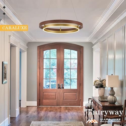 Image of LED 2 Ring Brass Gold Chandelier Dimmable Up Down Light Gold Walnut Wood